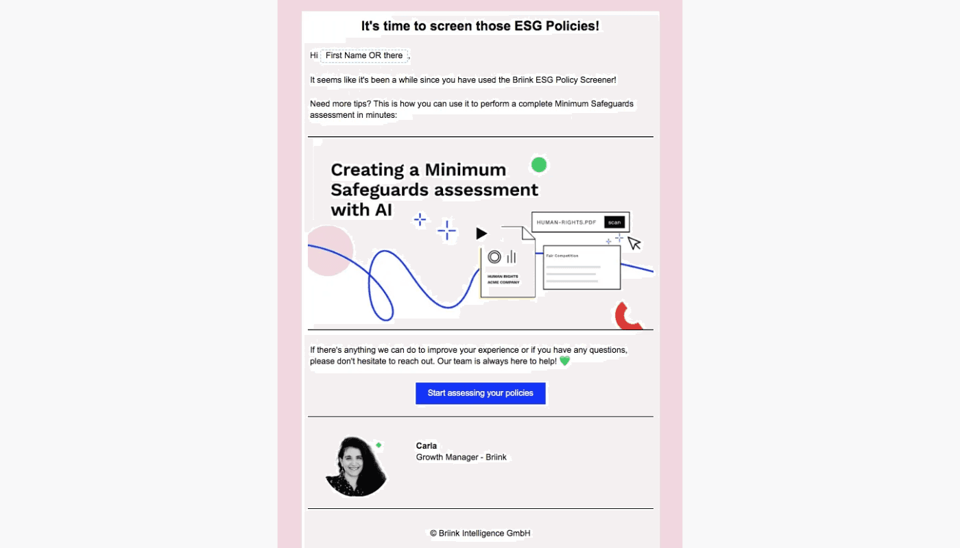 Briink re-engagement email with video